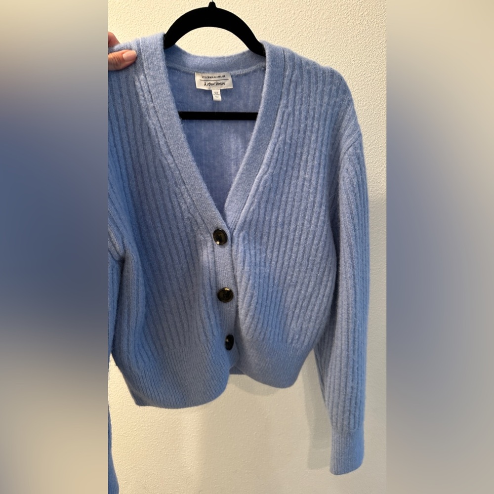 & Other Stories Baby Blue Ribbed V-Neck Cardigan
